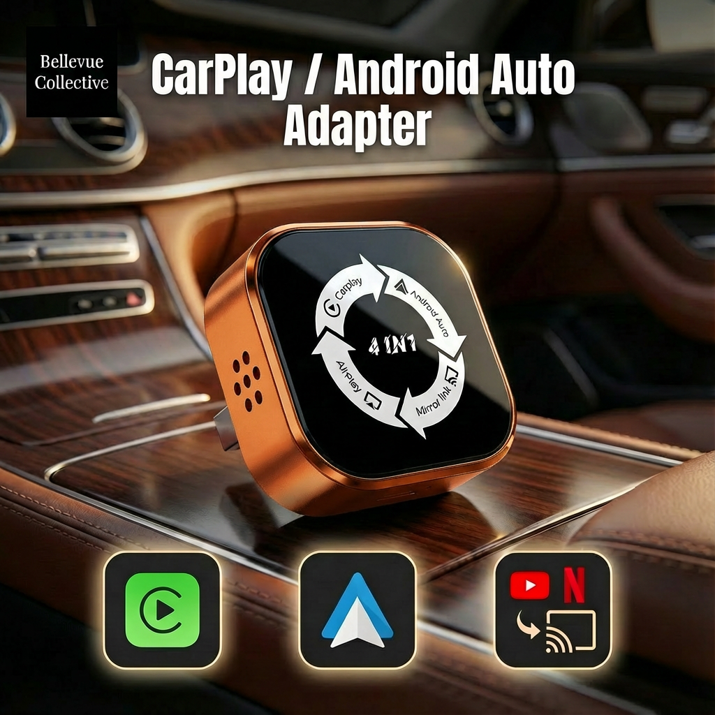 Wireless CarPlay & Android Auto Adapter (4-in-1 + Phone Mirroring + Screen Cast)