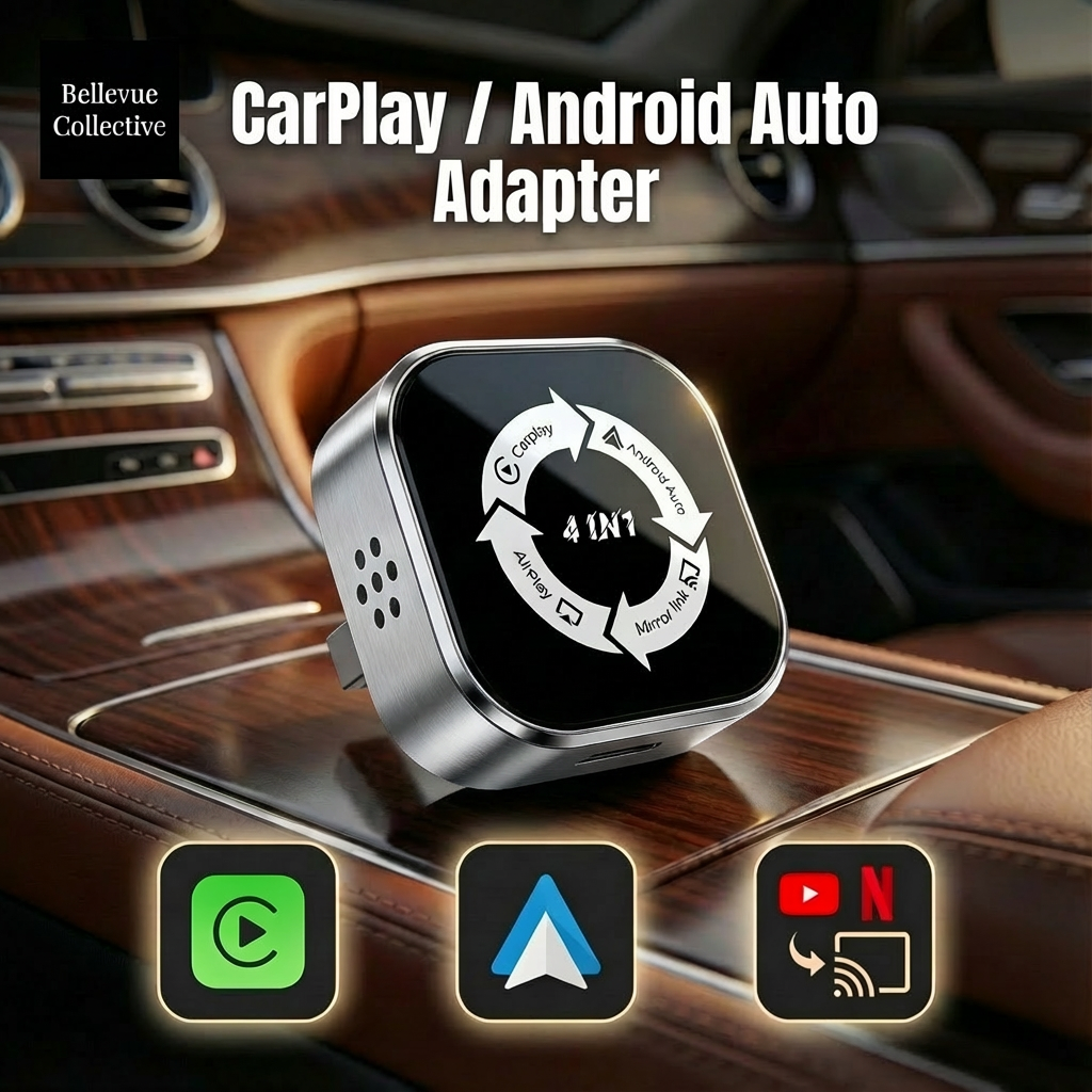 Wireless CarPlay & Android Auto Adapter (4-in-1 + Phone Mirroring + Screen Cast)