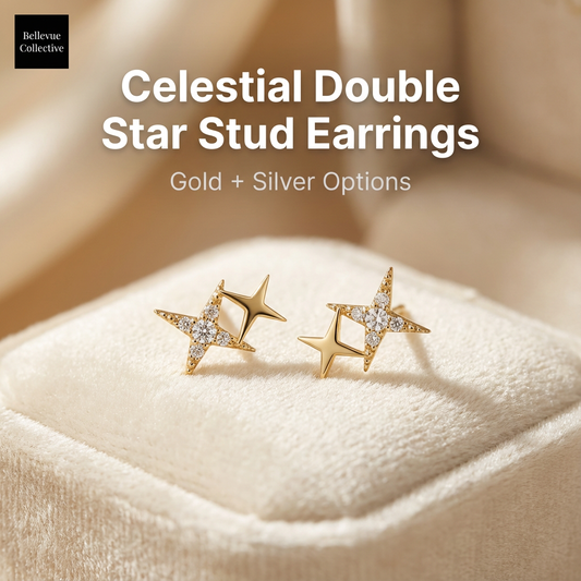 Celestial Double Star Stud Earrings – Crystal Pavé Starburst (Gold/Silver)