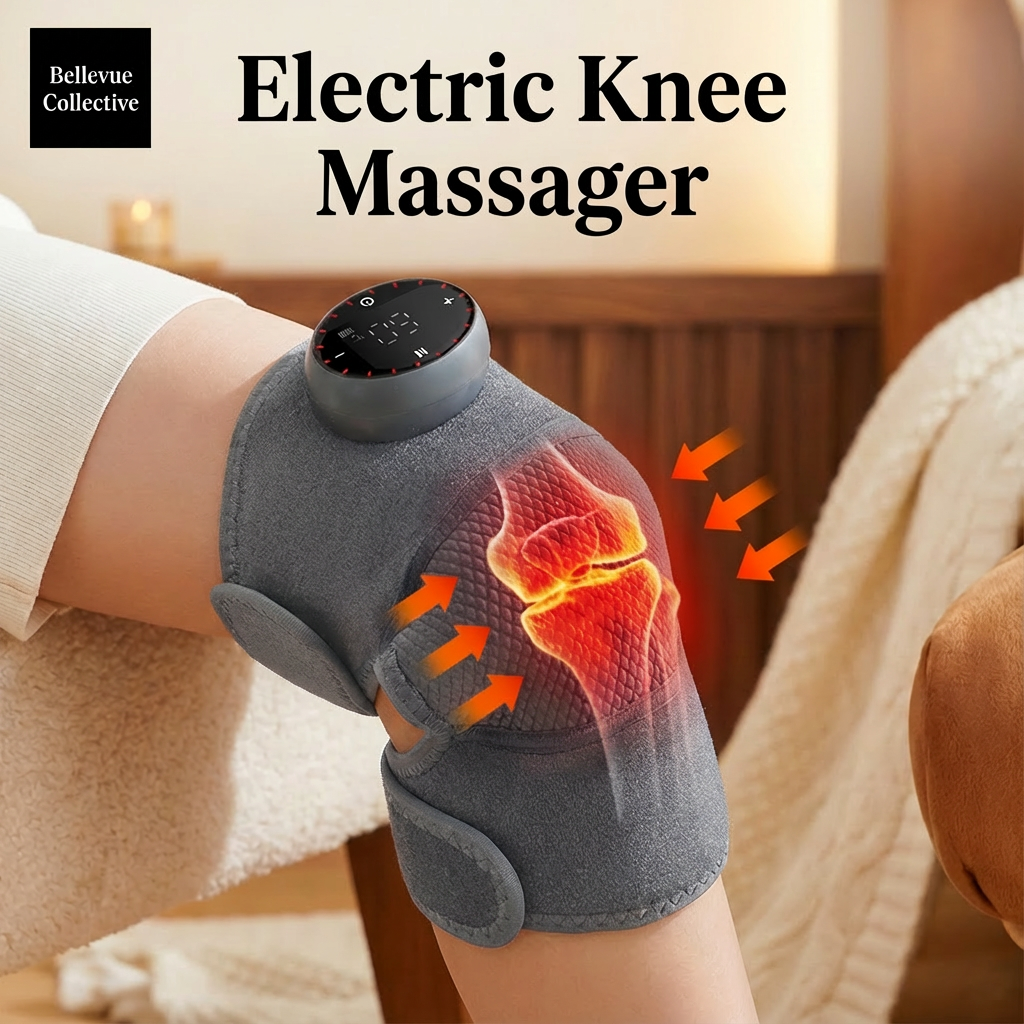 Electric Knee Massager – Self-heating(40–60°C), Far Infrared Heat + 5 Vibration Modes, Type-C Rechargeable, Adjustable Fit (Knee/Elbow/Shoulder)