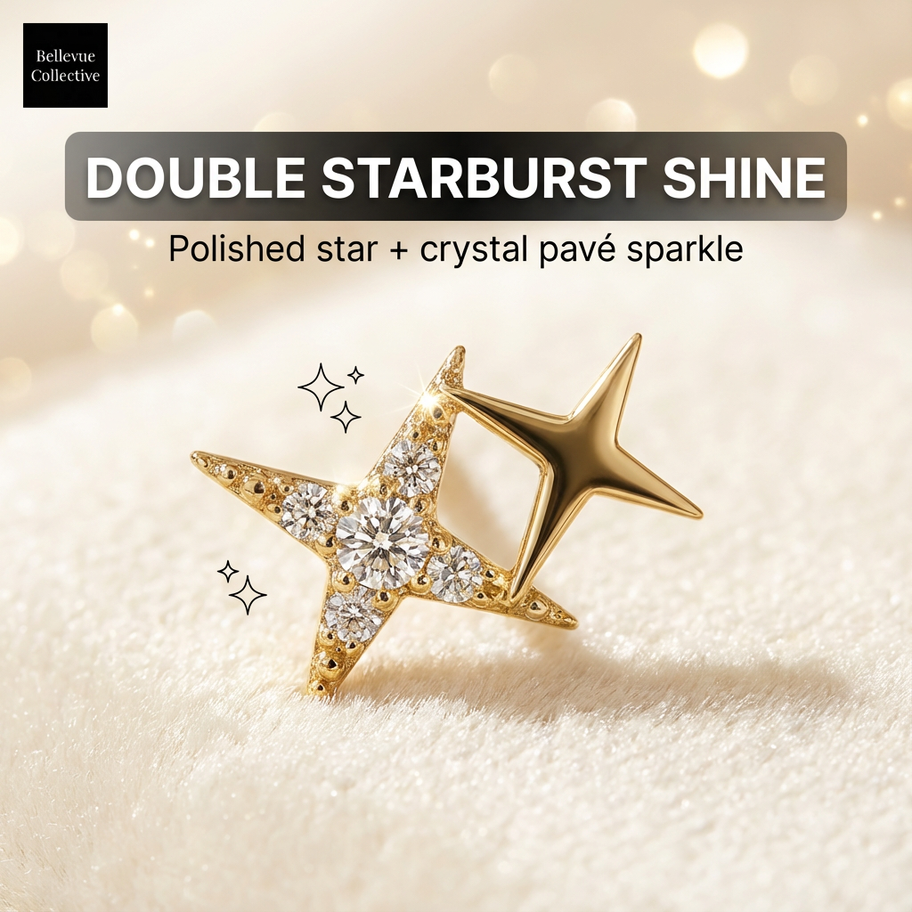 Celestial Double Star Stud Earrings – Crystal Pavé Starburst (Gold/Silver)