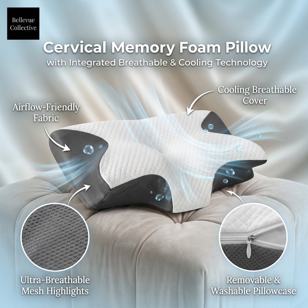 Cooling Cervical Memory Foam Pillow – Ergonomic Neck Support Pillow for Side, Back & Stomach Sleepers, Dual-Height Contour Design, Removable Washable Cover, 23.6" x 13.8"