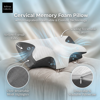 Cooling Cervical Memory Foam Pillow – Ergonomic Neck Support Pillow for Side, Back & Stomach Sleepers, Dual-Height Contour Design, Removable Washable Cover, 23.6" x 13.8"