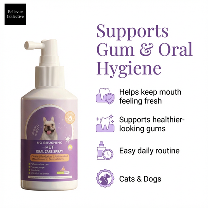 No-Brush Pet Dental Spray for Dogs & Cats (50ml) | Fresh Breath + Plaque & Tartar Control | Tea, Licorice & Mint Extract