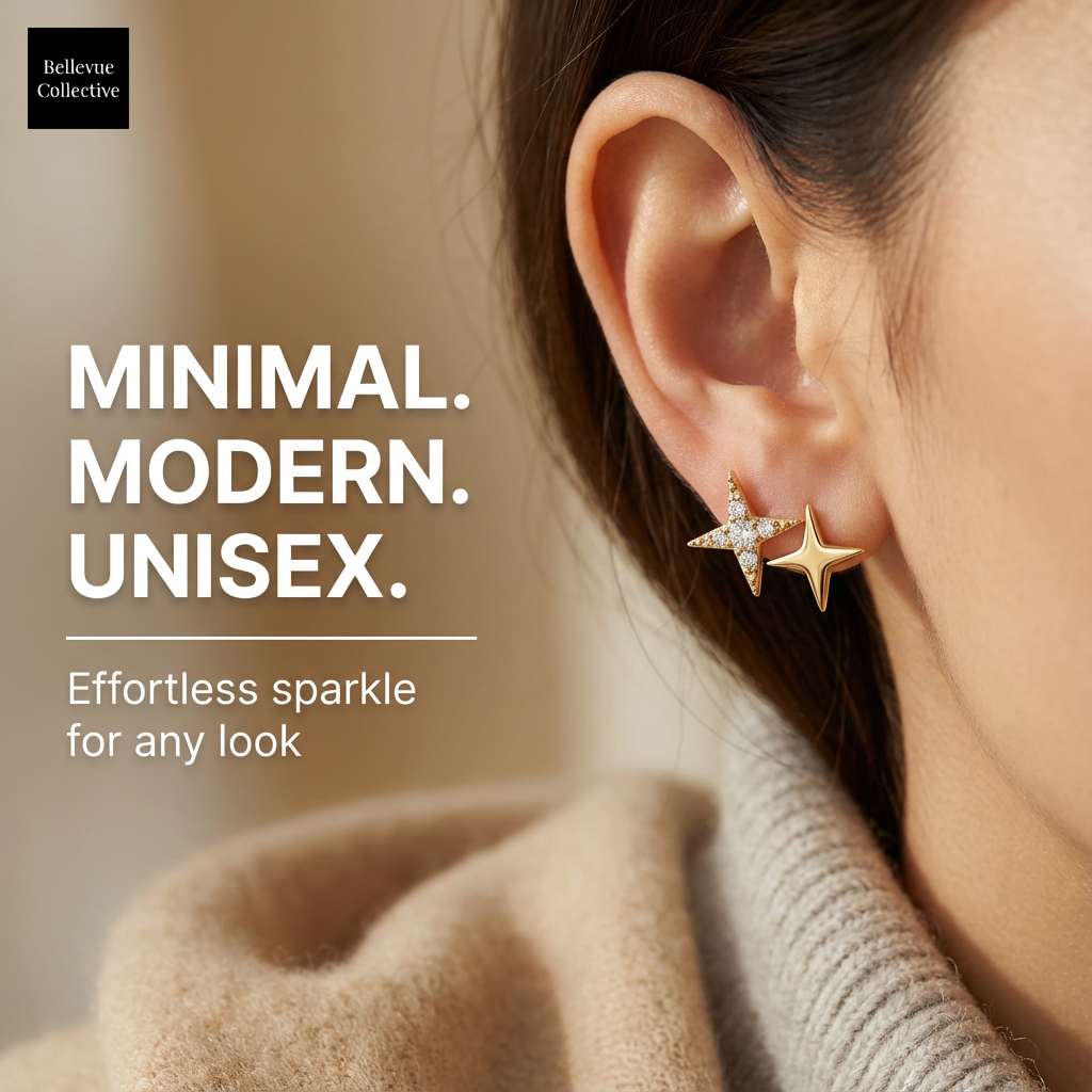 Celestial Double Star Stud Earrings – Crystal Pavé Starburst (Gold/Silver)