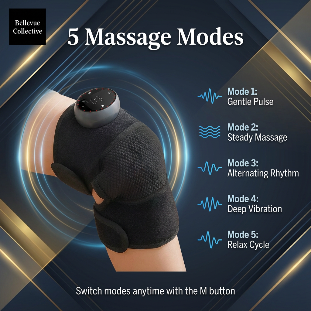 Electric Knee Massager – Self-heating(40–60°C), Far Infrared Heat + 5 Vibration Modes, Type-C Rechargeable, Adjustable Fit (Knee/Elbow/Shoulder)