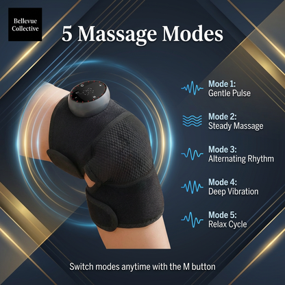 Electric Knee Massager – Self-heating(40–60°C), Far Infrared Heat + 5 Vibration Modes, Type-C Rechargeable, Adjustable Fit (Knee/Elbow/Shoulder)