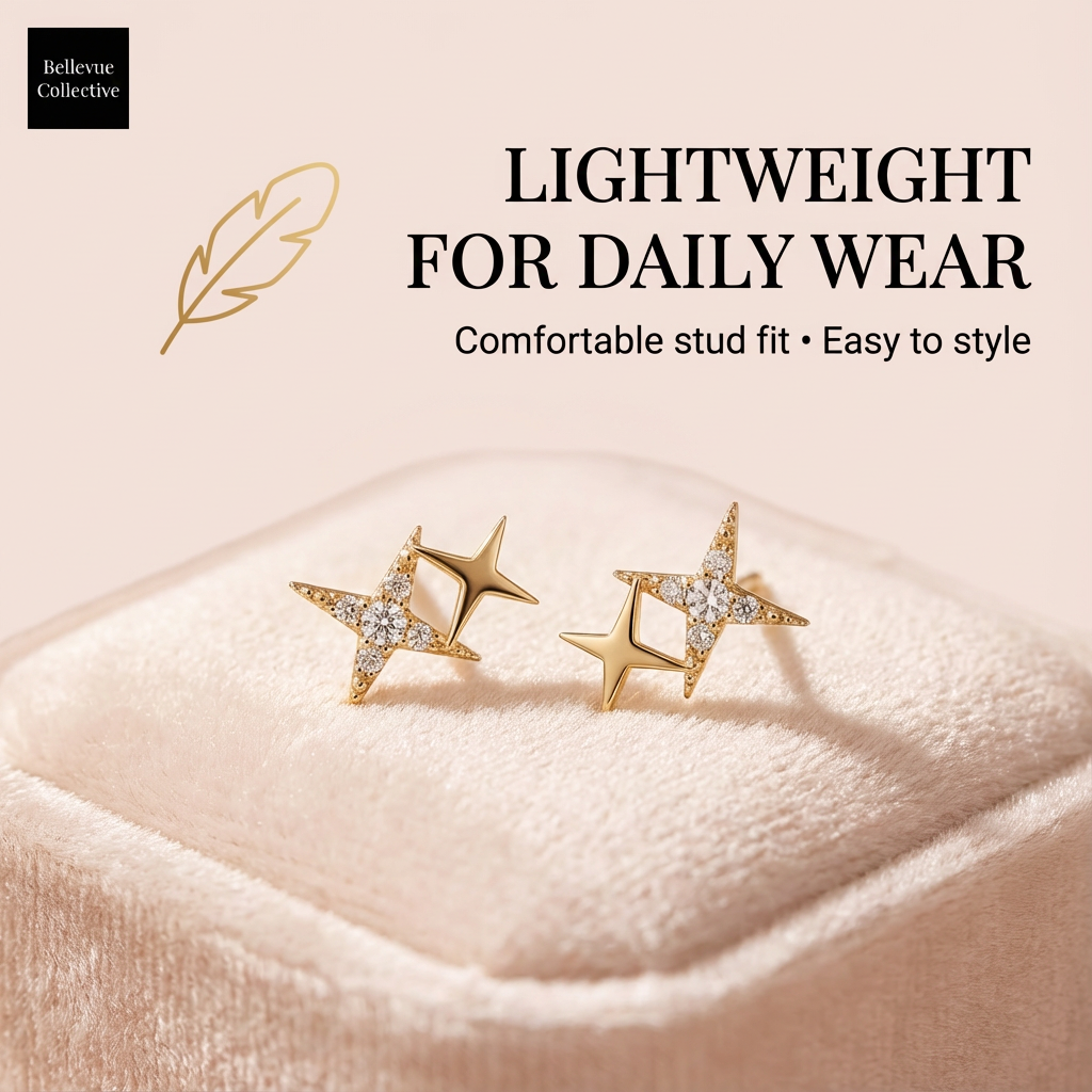 Celestial Double Star Stud Earrings – Crystal Pavé Starburst (Gold/Silver)