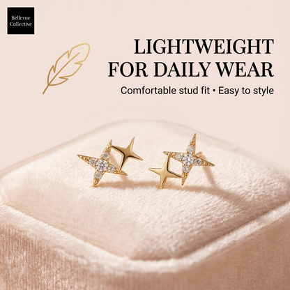 Celestial Double Star Stud Earrings – Crystal Pavé Starburst (Gold/Silver)