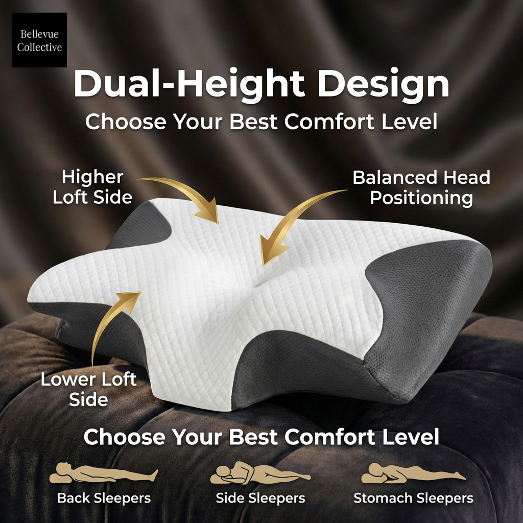 Cooling Cervical Memory Foam Pillow – Ergonomic Neck Support Pillow for Side, Back & Stomach Sleepers, Dual-Height Contour Design, Removable Washable Cover, 23.6" x 13.8"