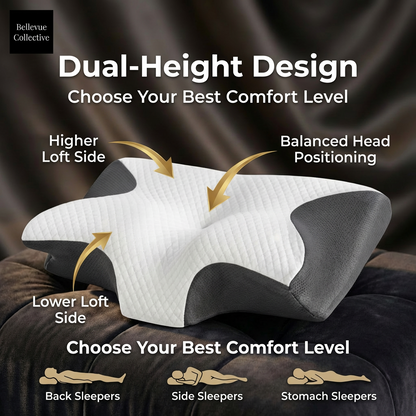 Cooling Cervical Memory Foam Pillow – Ergonomic Neck Support Pillow for Side, Back & Stomach Sleepers, Dual-Height Contour Design, Removable Washable Cover, 23.6" x 13.8"