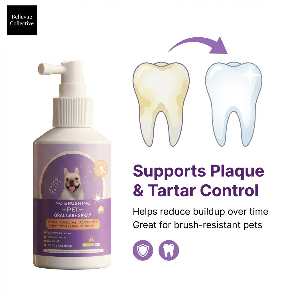 No-Brush Pet Dental Spray for Dogs & Cats (50ml) | Fresh Breath + Plaque & Tartar Control | Tea, Licorice & Mint Extract