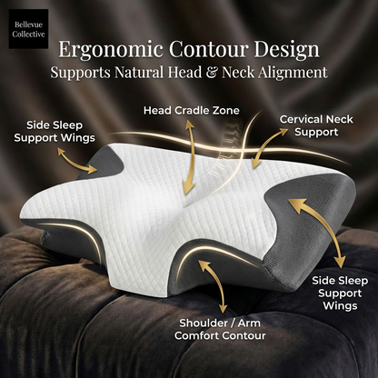 Cooling Cervical Memory Foam Pillow – Ergonomic Neck Support Pillow for Side, Back & Stomach Sleepers, Dual-Height Contour Design, Removable Washable Cover, 23.6" x 13.8"