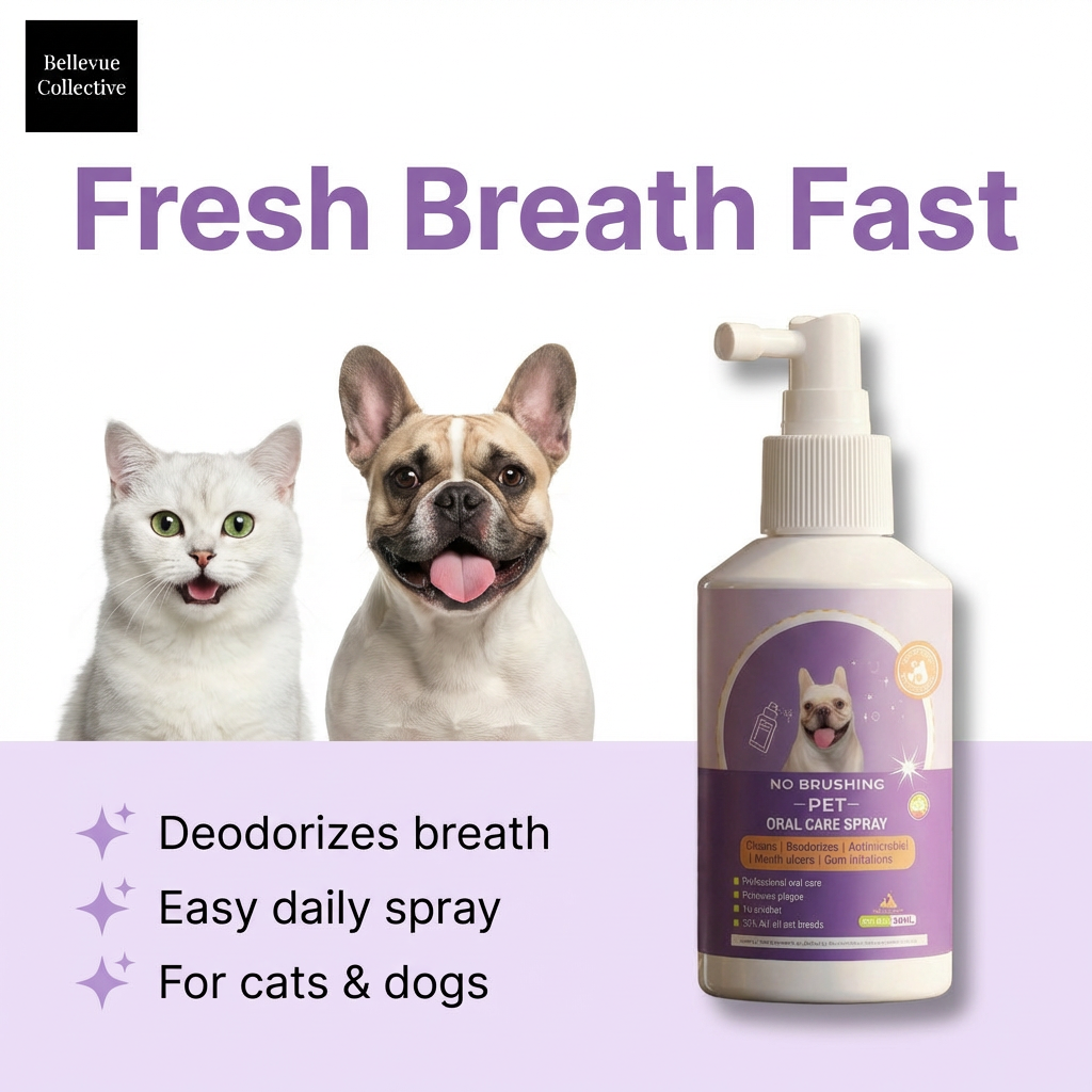 No-Brush Pet Dental Spray for Dogs & Cats (50ml) | Fresh Breath + Plaque & Tartar Control | Tea, Licorice & Mint Extract