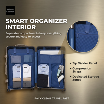 Hard Shell Suitcase with Silent 360° Spinner Wheels, Aluminum-Magnesium Alloy, Reinforced Corners & Travel Organizer Interior (20–29 in)