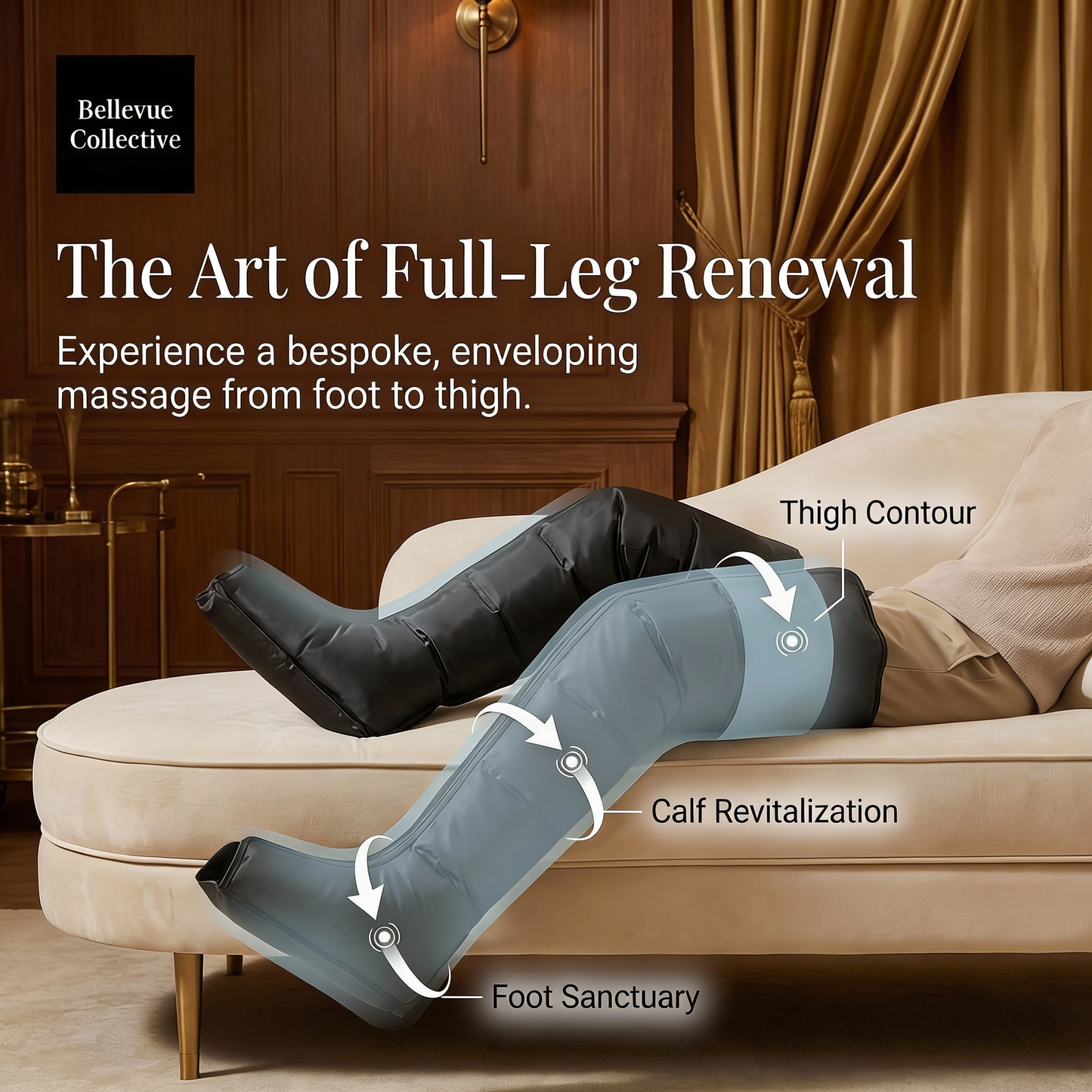 Wireless 360° Air Compression Leg Massager Boots (Foot-to-Thigh) + Smart Pressure Sensor, 3 Modes & 3 Intensities